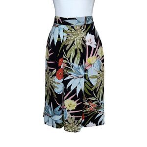 World Market Tropical Succulent Print Skirt Women's S/M Black Green Pull-On